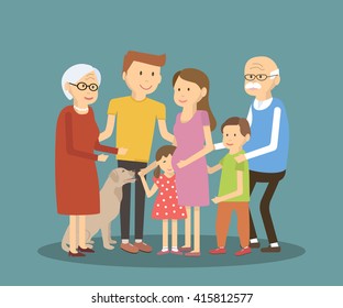 Happy family portrait. Vector illustration. Flat style characters.