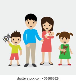 Happy family posing together. Parents with kids. Vector colorful illustration in flat design isolated on white