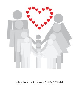Happy family. Postcard for the holiday of lovers. A Heart. Background for designers. Template for fabric cutters. Design for fashion clothes. Elements for logos. Corporate gift.