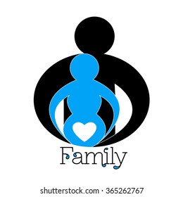 Happy family. Pregnancy logo design. Vector illustration