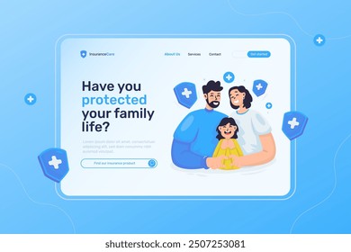 Happy family protect with insurance, Insurance on web header landing page template, Vector illustration