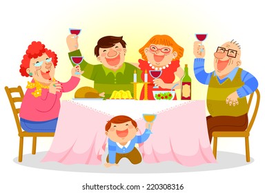 happy family raising a toast on a festive dinner