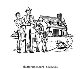 Happy Family - Retro Clip Art