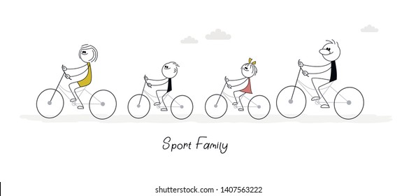 Happy family riding a bike. Healthy lifestyle. Vector.