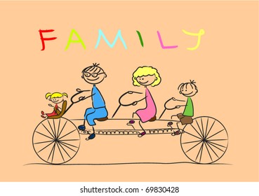 happy family riding a bike together