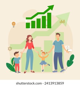 happy family with rising income. vector illustration