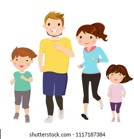 Happy family running