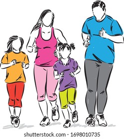 HAPPY FAMILY RUNNING TOGETHER VECTOR ILLUSTRATION