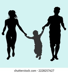 a happy family runs towards a brighter future. sport. motherhood. health. fun. flat image.