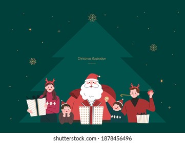 Happy family with Santa at Christmas
