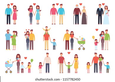 A happy family. Set. Design of , mother, daughter and son, husband, wife, grandmother, grandfather Vector illustration on white background