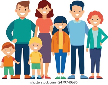 Happy family of seven members smiling together-