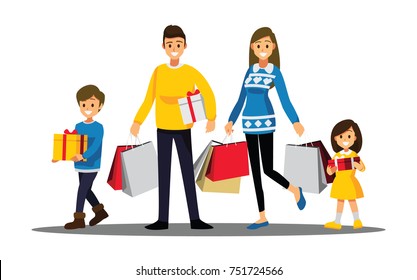 Happy family shopping, Cartoons character 