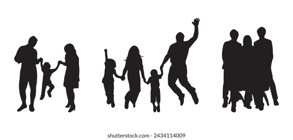 happy family silhouette. black isolated white background