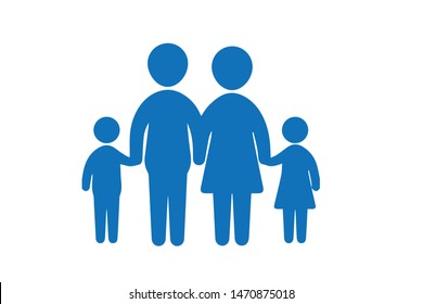 Happy family silhouette blue icon vector