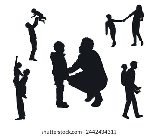 happy family silhouette collection.on White Background