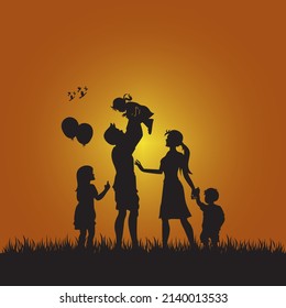 Happy Family silhouette with Grass vector