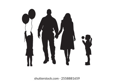 happy family silhouette isolated on white background