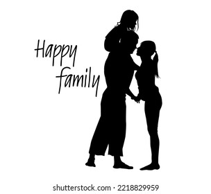 Happy family silhouette. Mom kisses dad. Vector illustration