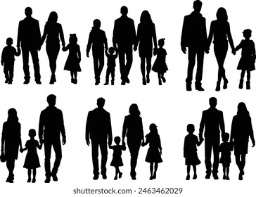 Happy family silhouette set, Family silhouettes, Vector illustration silhouettes of family, Collection of family silhouettes on isolated background