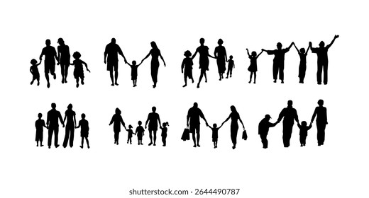 Happy family silhouette set, Family silhouettes, Vector illustration silhouettes of family, Collection of family silhouettes on isolated background