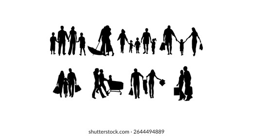 Happy family silhouette set, Family silhouettes, Vector illustration silhouettes of family, Collection of family silhouettes on isolated background