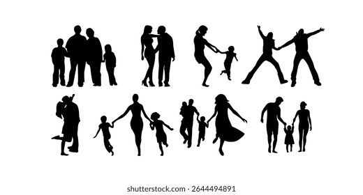 Happy family silhouette set, Family silhouettes, Vector illustration silhouettes of family, Collection of family silhouettes on isolated background
