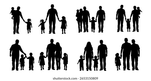Happy family silhouette set, Family silhouettes, Vector illustration silhouettes of family, Collection of family silhouettes on isolated background