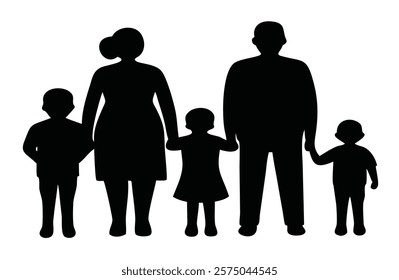 A happy family silhouette vector illustration. Family life style symbol of all members, walking together, love each other.