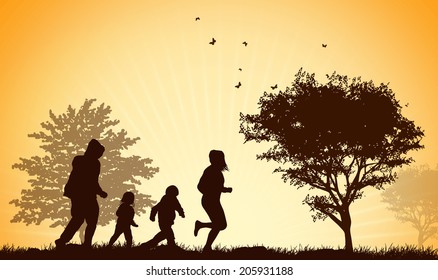 happy family silhouettes