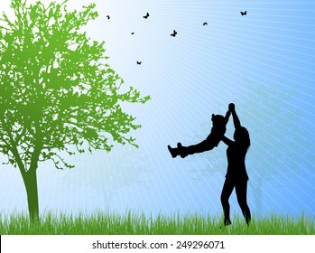 Happy family silhouettes