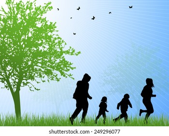 Happy family silhouettes