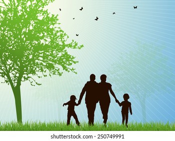 Happy family silhouettes