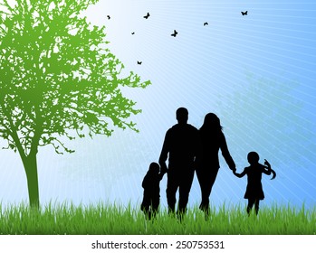 Happy family silhouettes