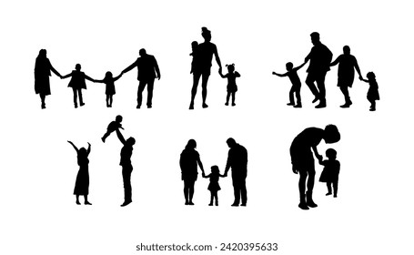happy family silhouettes, Happy family silhouette set