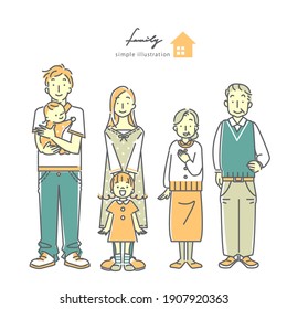 happy family, simple line art illustration