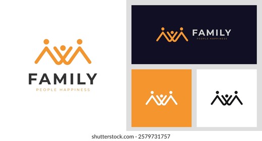 Happy family simple logo icon design with line style symbol for dad and mom stand together, Relationship concept logo