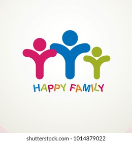 Happy family simple vector logo or icon created with people geometric signs. Tender and protective relationship of father, mother and child.