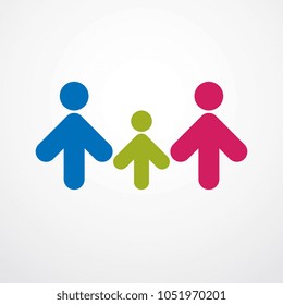 Happy family simple vector logo or icon created with people geometric signs. Tender and protective relationship of father, mother and child.