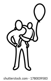 Happy family. Simplified images of father with children.Father carries daughter in her arms. A symbol of family happiness and unity of generations.