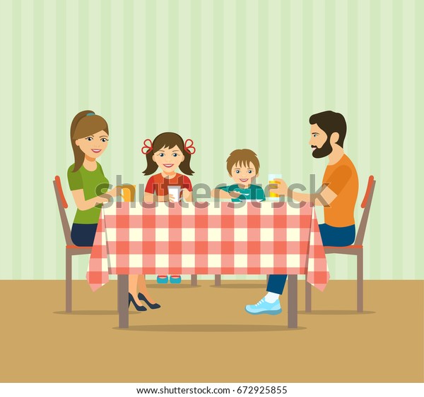 Bonne Famille Assise A La Table Image Vectorielle De Stock Libre De Droits