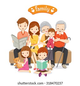 Happy Family Sitting on Sofa and Floor, Relationship, Togetherness, Vacations, Holiday, Lifestyle