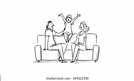 Happy Family Sitting On A Sofa Vector For Cartoon, Or Storyboard Projects