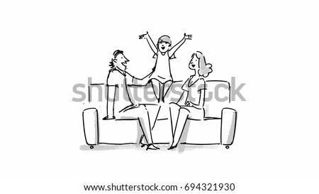 Happy family sitting on a sofa Vector for cartoon, or storyboard projects