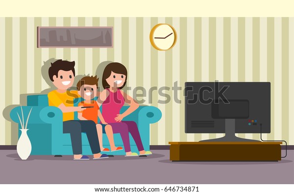 Happy Family Sitting On Sofa Living Stock Vector Royalty Free