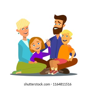 Happy family sitting on a white background.Vector illustration.