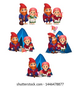 Happy family with small children isolated on white background. Vector cartoon close-up illustration.