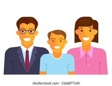 Happy family smiling in flat design. Banner for dental clinic. Vector illustration eps 10