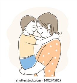 Happy family. Smiling mother and child. Hand drawn vector illustration.