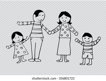Happy family smiling together, drawing sketch